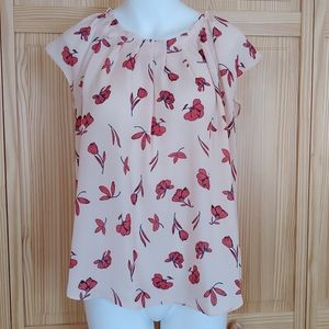 LC Lauren Conrad Peach Tie Back Pleat Neck Top